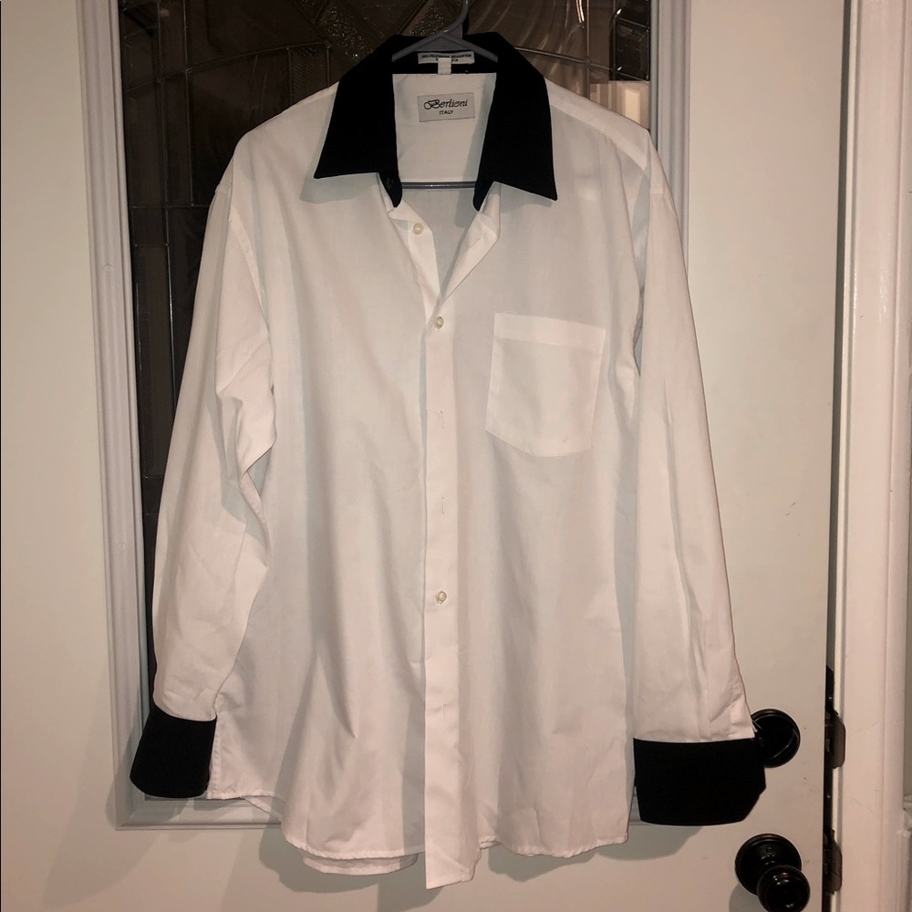 Berlioni Italy Men’s White Dress ShirtBlack Cuff